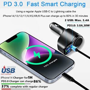 4 in 1 USB C Car Charger, 48W Multi USB Cigarette Lighter Adapter, Socket Splitter with 3 USB Ports, 12V/24V Dual USB Type C PD Fast Car Charger Adapter for iPhone 14/13/12/11,iPad,Samsung,LG,GPS