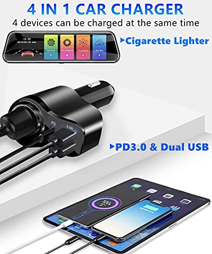 4 in 1 USB C Car Charger, 48W Multi USB Cigarette Lighter Adapter, Socket Splitter with 3 USB Ports, 12V/24V Dual USB Type C PD Fast Car Charger Adapter for iPhone 14/13/12/11,iPad,Samsung,LG,GPS