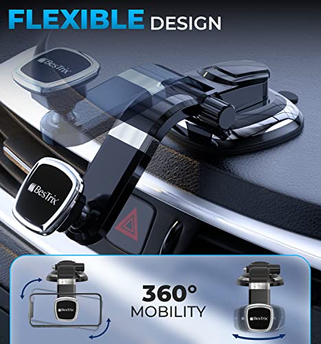 Bestrix Phone Holder for Car, Magnetic Car Phone Mount | Dashboard Cell Phone Car Phone Holder Compatible with iPhone 12 11 Pro,Xr,Xs,XS MAX,XR,X, Galaxy S20 Note 20 Ultra & All Smartphones