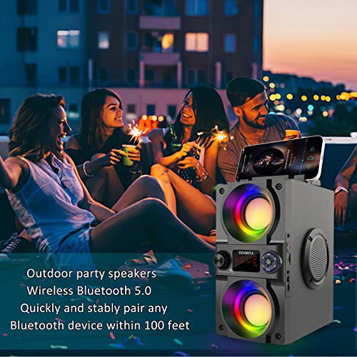 Bluetooth Speaker, 40W (60W Peak) Portable Wireless Speaker with Colorful Lights, Double Subwoofer Heavy Bass, FM Radio, MP3 Player, Bluetooth 5.0, Loud Stereo Speaker for Home Outdoor Party Camping