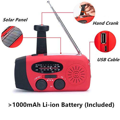 Handsider Solar Hand Crank Self Powered Survival Emergency AM FM NOAA Weather Radio with Led Flashlight, 2000mAh Power Bank for Cellphone Smartphone