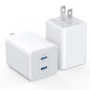 usb c wall charger 40w, 2 pack dual port 20w pd 3.0 type c fast charging block, durable compact power adapter for iphone 11/12/13/14 /pro max, xs/xr/x, ipad pro, airpods pro, samsung galaxy(white)