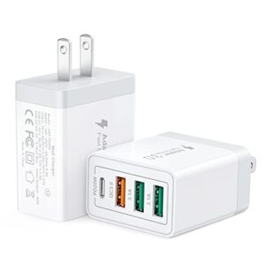 [2 pack] usb-c wall charger, 40w durable 4port qc+pd 3.0 power adapter, double fast plug charging block for iphone 14/14 pro/14 pro max/14 plus/13/12/11, xs/xr/x, watch series 8/7 cube(white)