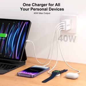 [2 Pack] USB-C Wall Charger, 40W Durable 4Port QC+PD 3.0 Power Adapter, Double Fast Plug Charging Block for iPhone 14/14 Pro/14 Pro Max/14 Plus/13/12/11, XS/XR/X, Watch Series 8/7 Cube(White)