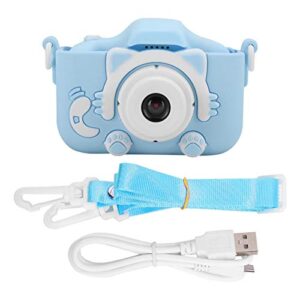 Kids Camera, 12MP Front and Back Dual Cameras Camera with Silicone Case Selfies Childrens Camera Toy with 2.0in IPS Screen Cute Cartoon Mini Camera(Blue)