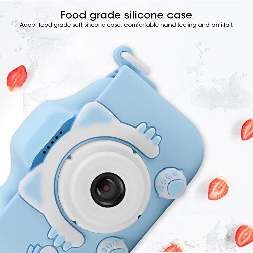 Kids Camera, 12MP Front and Back Dual Cameras Camera with Silicone Case Selfies Childrens Camera Toy with 2.0in IPS Screen Cute Cartoon Mini Camera(Blue)