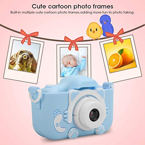 Kids Camera, 12MP Front and Back Dual Cameras Camera with Silicone Case Selfies Childrens Camera Toy with 2.0in IPS Screen Cute Cartoon Mini Camera(Blue)