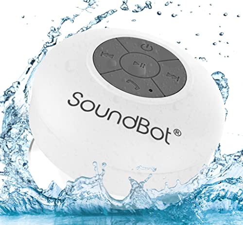 Soundbot SB510 Bluetooth Shower Speaker HD Water Resistant Bathroom Speakers, Handsfree Portable Speakerphone with Built-in Mic, 6hrs of Playtime, Control Buttons and Dedicated Suction Cup (White)