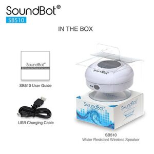 Soundbot SB510 Bluetooth Shower Speaker HD Water Resistant Bathroom Speakers, Handsfree Portable Speakerphone with Built-in Mic, 6hrs of Playtime, Control Buttons and Dedicated Suction Cup (White)