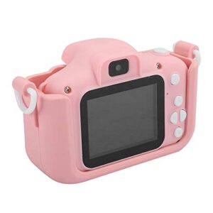 kids camera, 12mp front and back dual cameras camera with silicone case selfies childrens camera toy with 2.0in ips screen cute cartoon mini camera(pink)