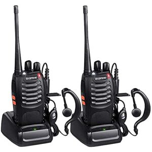 baofeng bf-888s walkie talkie, 2-pack long range ham two-way radio with earpiece uhf 400-470mhz interphone for hiking camping, charger and battery included