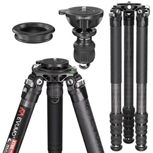 64.9'' Professional Heavy Duty Bowl Carbon Fiber Tripod, EVUMO 10-Layer Carbon Fibre Tube Camera Video Tripod for DSLR Digital Camcorder, with 40mm Leg & 75mm Bowl Adapter, Max Load 88lbs/40kg