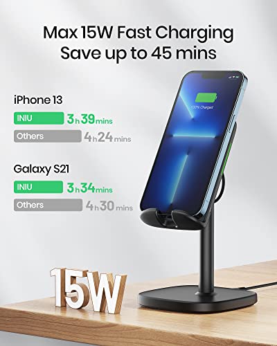 INIU Wireless Charger Stand, 15W Fast Wireless Charging Stand, Adjustable Angle Charger Dock Phone Holder, Wireless Charging Station Compatible with iPhone 14 13 12 11 Pro/Max Samsung S22 S21 Pixel