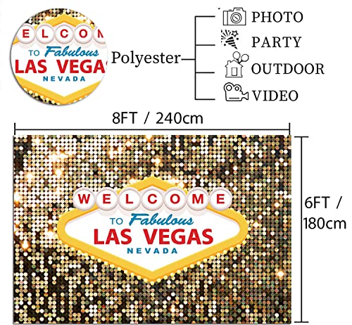 8x6ft Welcome to Las Vegas Party Backdrop for Photography Casino Night Poker Themed Birthday Party Photo Background Gold Luxury Prom Costume Dress-up Party Photoshoot Banner