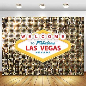8x6ft Welcome to Las Vegas Party Backdrop for Photography Casino Night Poker Themed Birthday Party Photo Background Gold Luxury Prom Costume Dress-up Party Photoshoot Banner