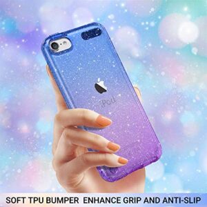 ULAK Clear Gradient Glitter Case for iPod Touch 7th/6th/5th Generation, Hybrid Slim Cute Case for Girls Women, Shockproof Anti-Scratch Soft TPU Bumper Cover for iPod Touch 7/6/5, Blue+Purple