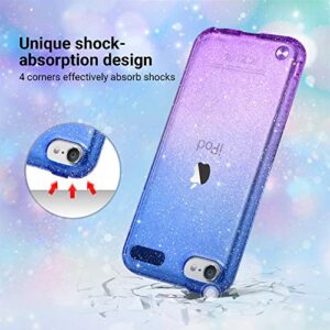 ULAK Clear Gradient Glitter Case for iPod Touch 7th/6th/5th Generation, Hybrid Slim Cute Case for Girls Women, Shockproof Anti-Scratch Soft TPU Bumper Cover for iPod Touch 7/6/5, Blue+Purple