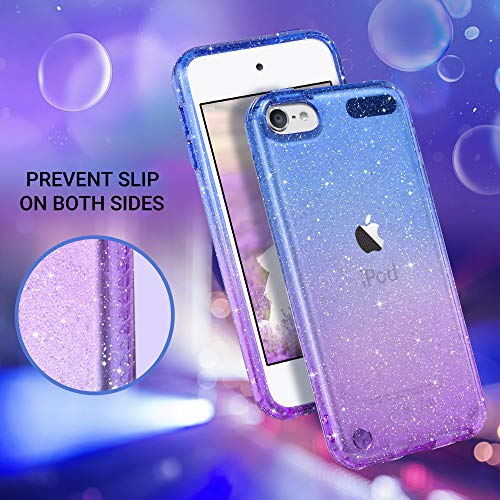 ULAK Clear Gradient Glitter Case for iPod Touch 7th/6th/5th Generation, Hybrid Slim Cute Case for Girls Women, Shockproof Anti-Scratch Soft TPU Bumper Cover for iPod Touch 7/6/5, Blue+Purple