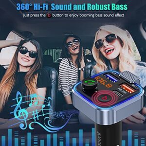 LENCENT FM Transmitter in-Car Adapter,Type-C PD 20W+ QC3.0 Fast USB Charger, Wireless Bluetooth 5.0 Radio Car Kit,Hands Free Calling, Mp3 Player Receiver Hi Fi Bass Support U Disk