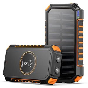 riapow solar power bank 26800mah, wireless portable charger fast charge 3.0a solar charger external battery with 4 outputs & flashlight phone chargers for phone, tablet and camping outdoors