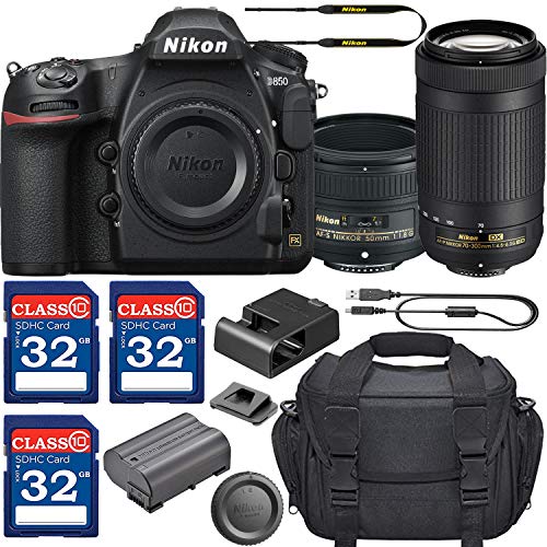 Nikon D850 DSLR Camera with AF-S NIKKOR 50mm f/1.8G Lens & 70-300mm ED Lens + 3 Memory Card Bundle