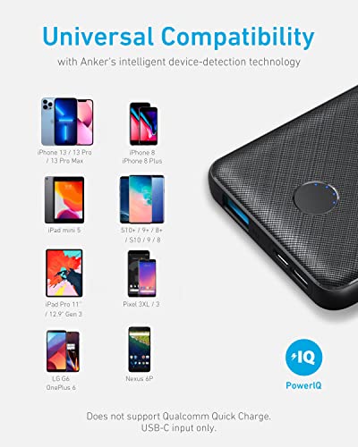 Anker Portable Charger, 313 Power Bank (PowerCore Slim 10K) 10000mAh Battery Pack with USB-C (Input Only) and High-Speed PowerIQ Charging Technology for iPhone, Samsung Galaxy, and More.