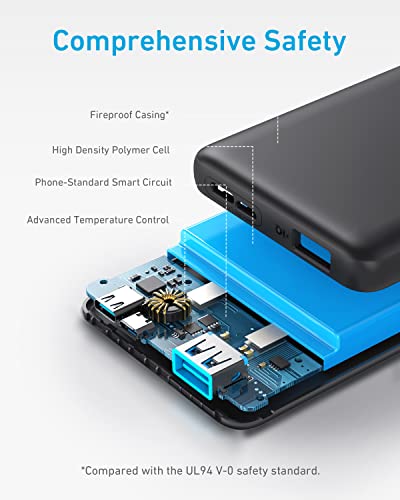 Anker Portable Charger, 313 Power Bank (PowerCore Slim 10K) 10000mAh Battery Pack with USB-C (Input Only) and High-Speed PowerIQ Charging Technology for iPhone, Samsung Galaxy, and More.