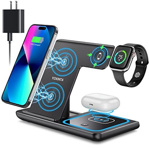 Wireless Charger, 3 in 1 Wireless Charging Station, Fast Wireless Charger Stand for iPhone 14/13/12/11/Pro/Max/XS/XR/X/8/Plus, for Apple Watch 8/7/6/5/4/3/2/SE, for AirPods 3/2/Pro(Black)