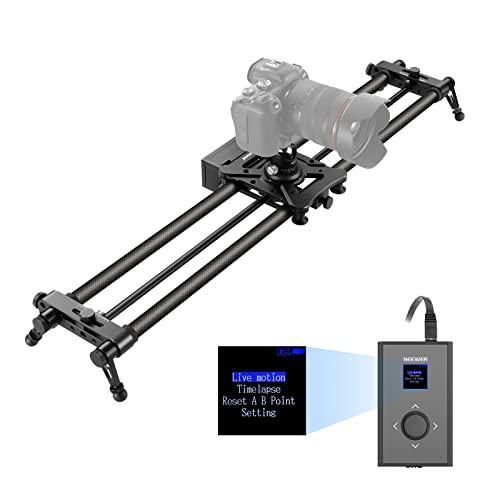 NEEWER Motorized Camera Slider, 39.4"/100cm Carbon Fiber Dolly Rail Slider with Remote Control, Support Video Mode, Time Lapse Photography, Horizontal, Tracking and 120° Panoramic Shooting (VS-100CC)