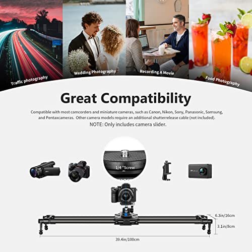 NEEWER Motorized Camera Slider, 39.4"/100cm Carbon Fiber Dolly Rail Slider with Remote Control, Support Video Mode, Time Lapse Photography, Horizontal, Tracking and 120° Panoramic Shooting (VS-100CC)