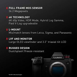 Panasonic LUMIX S1 Full Frame Mirrorless Camera with 24.2MP MOS High Resolution Sensor, L-Mount Lens Compatible, 4K HDR Video and 3.2? LCD - DC-S1BODY (Renewed)