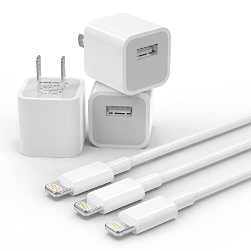 plmuzsz (Apple MFi Certified) iPhone Charger Cable, 3Pack Data Sync Charging Cords with 3Pack USB Wall Charger Travel Plug Adapter Compatible iPhone 12 Pro/11 Pro/Xs/XR/X/8/8Plus and More