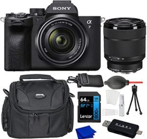sony a7 iv mirrorless digital camera with 28-70mm lens bundle with gadget bag, 64gb sdxc memory card, blower, card reader, cleaning kit | sony alpha 7 iv