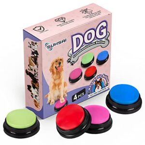 suhsai dog buttons for communication, pet training buzzer 30 second records & playback, voice recorder and speaking button, dog talking button for pet, cat, dog (pack of 4)