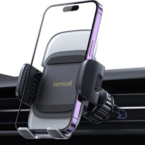 lamicall car vent phone mount – [2023 spring clip] air vent cell phone holder cradle, hands free mobile stand, 360 adjustable cellphone vent clip, fit for iphone, android smartphone, 4” to 7” phone