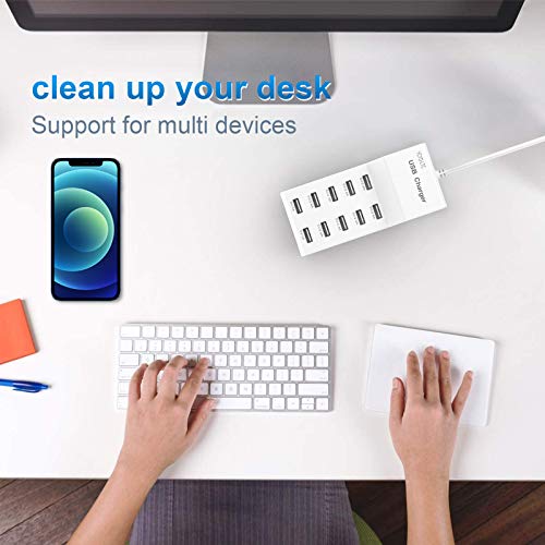USB Charger 10-Ports USB Charging Station for Multiple Devices USB Wall Charger Power Hub Strip Amazon Smart Plug Charging Dock Block for Smart Phone iPhone Xs/XR,iPod,Galaxy S9/S8 and More…