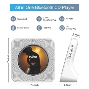 Desktop Vertical CD Player with Speakers HiFi, Portable CD Players for Home, Kpop CD Player Bluetooth, IR Remote Control, LED Screen, FM Radio, U Disk, AUX Port, Compatible Formats, Wired, White, Gift