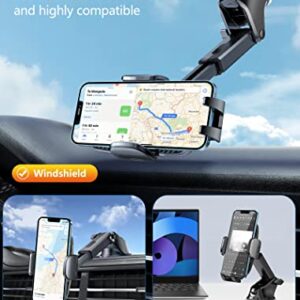 Phone Mount for Car [Strong Suction] Phone Holder Mount Hands-Free Universal Cell Phone Mounts for Dashboard/Windshield, 360° Rotation Extendable Mobile Car Holder for iPhone/Samsung/Oneplus