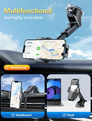 Phone Mount for Car [Strong Suction] Phone Holder Mount Hands-Free Universal Cell Phone Mounts for Dashboard/Windshield, 360° Rotation Extendable Mobile Car Holder for iPhone/Samsung/Oneplus