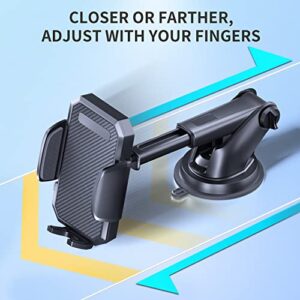 FBB Phone Mount for Car, [ Off-Road Level Suction Cup Protection ] 3in1 Long Arm Suction Cup Holder Universal Cell Phone Holder Mount Dashboard Windshield Vent Compatible with All Smartphones