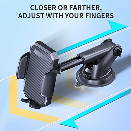 FBB Phone Mount for Car, [ Off-Road Level Suction Cup Protection ] 3in1 Long Arm Suction Cup Holder Universal Cell Phone Holder Mount Dashboard Windshield Vent Compatible with All Smartphones