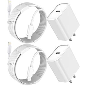 iphone fast charger,extra long fast charger iphone 10foot 2pack[apple mfi certified]20w 10ft fast apple charging usb c to lightning cable cord adapter for iphone 14 13 12 mini 11 pro max/x/se2022/ipad