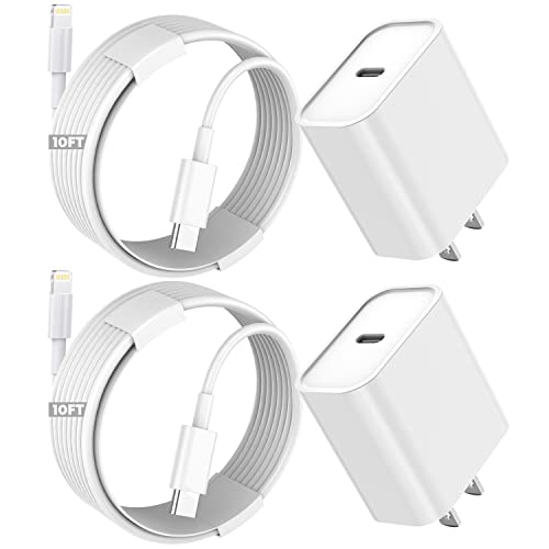 iPhone Fast Charger,Extra Long Fast Charger iPhone 10Foot 2Pack[Apple MFi Certified]20W 10FT Fast Apple Charging USB C to Lightning Cable Cord Adapter for iPhone 14 13 12 Mini 11 Pro Max/X/SE2022/iPad