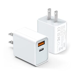 usb c wall charger block 20w, 2-pack dual port pd power delivery fast type c charging block plug adapter for iphone 11/12/13/14/pro max, xs/xr/x, ipad pro, airpods pro, samsung galaxy and more(white)