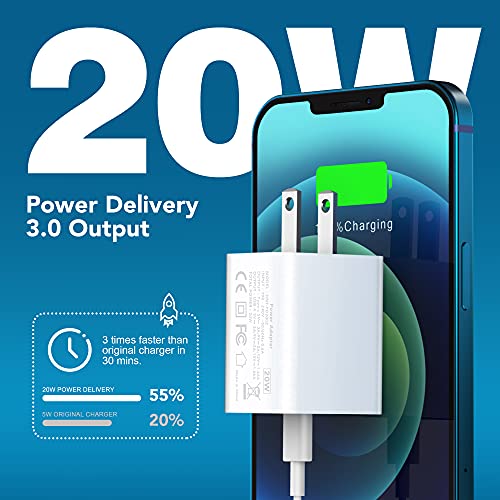 USB C Wall Charger Block 20W, 2-Pack Dual Port PD Power Delivery Fast Type C Charging Block Plug Adapter for iPhone 11/12/13/14/Pro Max, XS/XR/X, iPad Pro, AirPods Pro, Samsung Galaxy and More(White)