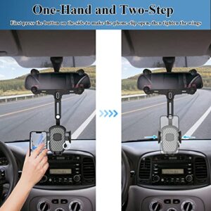 JDHDL Phone Mount for Car, Rear View Mirror Phone Holder, Rotatable and Retractable Car Phone Holder Mount Rearview Mirror Phone Holder for Car Compatible with iPhone Samsung All 4-7 Inch Cell Phones