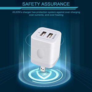 USB Wall Charger, Charger Adapter, AILKIN 2-Pack 2.1A Dual Port Quick Charger Plug Cube for iPhone 14 13 12 11 Pro Max 10 SE X XS 8 Plus Samsung Galaxy S22 S21 S20 Power Block Fast Charging Box Brick