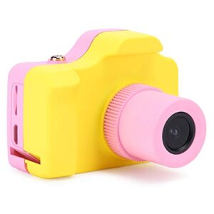 fastuu kids camera, portable hd digital video camera, mini learning toy slr camera with sticker, hanging rope, tape, data cable for children’s birthday, christmas, (pink yellow)