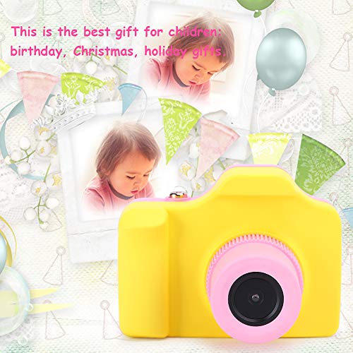 FastUU Kids Camera, Portable HD Digital Video Camera, Mini Learning Toy SLR Camera with Sticker, Hanging Rope, Tape, Data Cable for Children's Birthday, Christmas, (Pink Yellow)