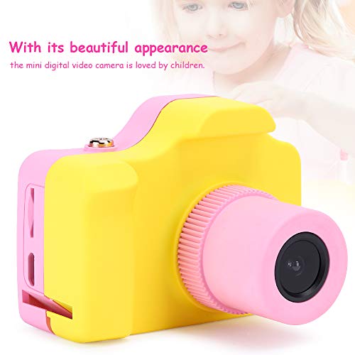 FastUU Kids Camera, Portable HD Digital Video Camera, Mini Learning Toy SLR Camera with Sticker, Hanging Rope, Tape, Data Cable for Children's Birthday, Christmas, (Pink Yellow)